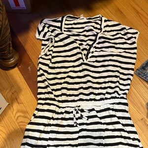 Time and Tru Black and White Striped Jumpsuit